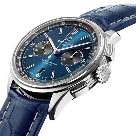 watch breitling premier black face leather band cornograph|breitling premier b01 blue.